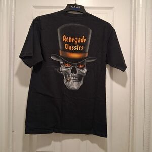 Black Graphic Skull Biker Tee - Men's Medium